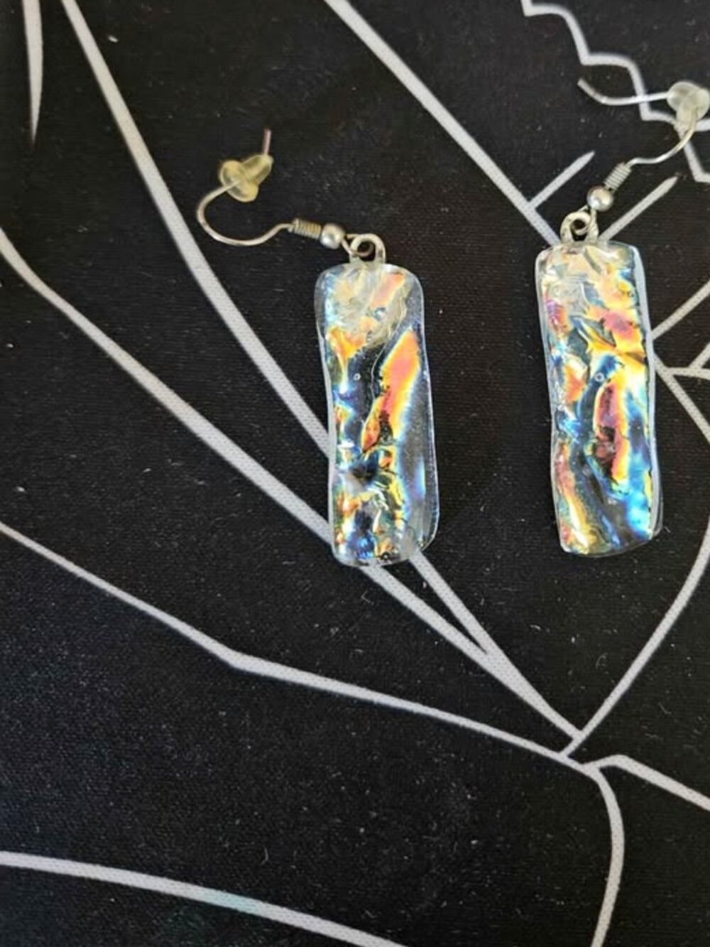 Iridescent Dichroic Glass Rectangle Dangle Earrings